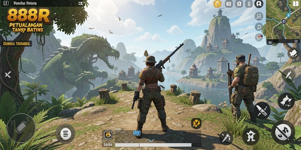 Tangkapan layar gameplay 888R menunjukkan dunia yang luas dan interaktif.