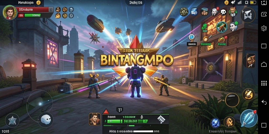 Tangkapan layar gameplay BINTANGMPO yang menunjukkan strategi pertempuran.