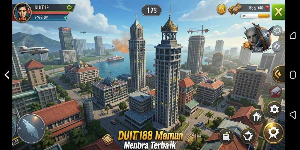 Tampilan gameplay menegangkan dengan menara melawan gelombang musuh.