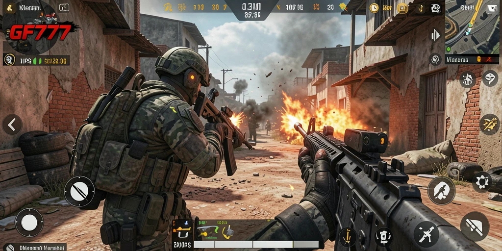 Tampilan gameplay GF777 yang intens dan menegangkan dalam aksi TPS.
