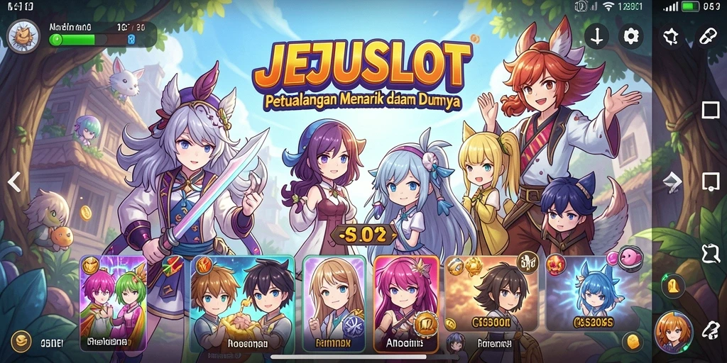 Tangkapan layar JEJUSLOT yang menunjukkan karakter anime dalam aksi gameplay.