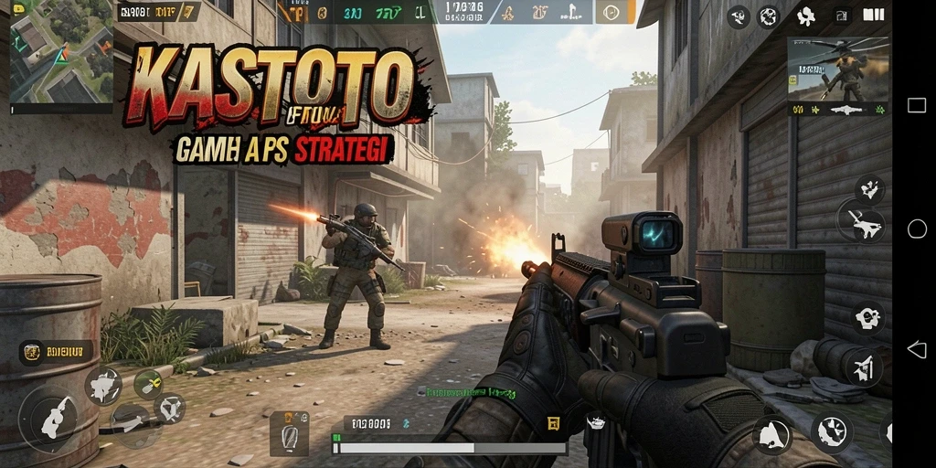 Tampilan gameplay KASTOTO dengan aksi tembak-menembak yang intens.