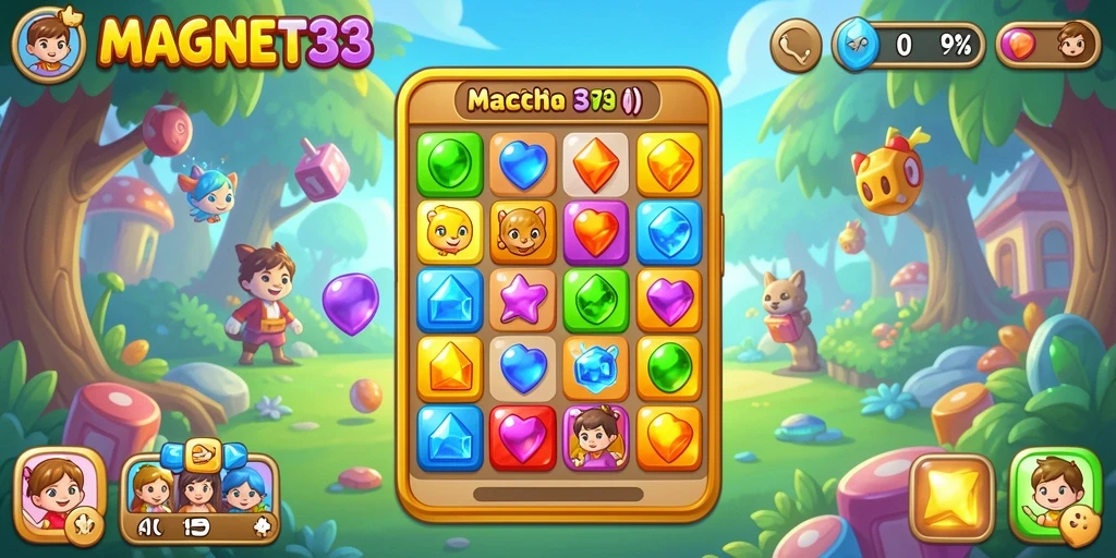 Tangkapan layar gameplay MAGNET33 yang menunjukkan aksi mencocokkan tiga simbol.