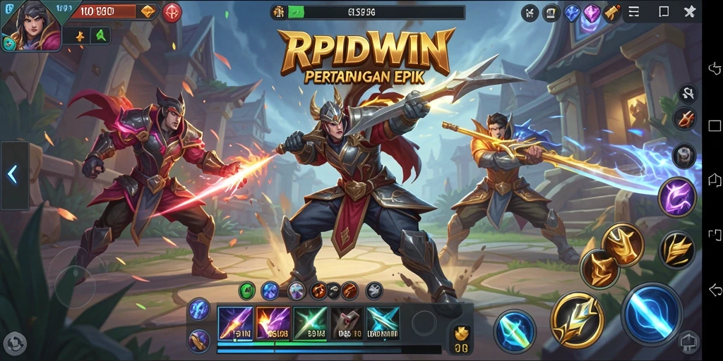 Menampilkan aksi seru dalam pertarungan MOBA RPIDWIN.